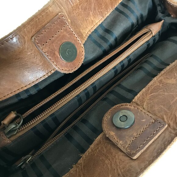 Frye Saddle Brown Natural Leather 12.5" x 10.5" Shoulder Satchel Hand Bag - Picture 12 of 16